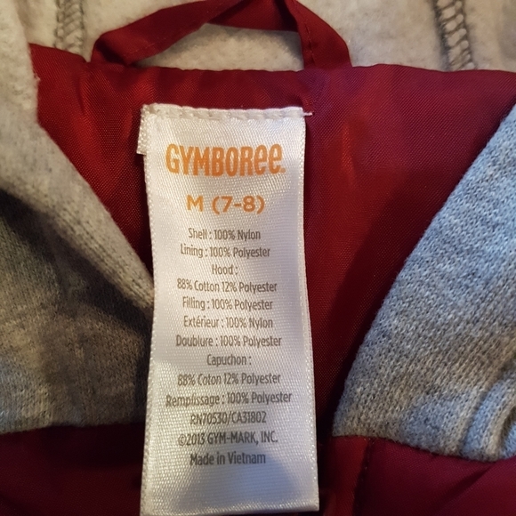 Gymboree boys hooded vest 7/8 burgundy with gray hood 2 pockets, NWOT - Picture 2 of 4